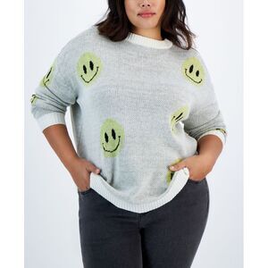 Just Polly Trendy Plus Size Smiley Crewneck Sweater